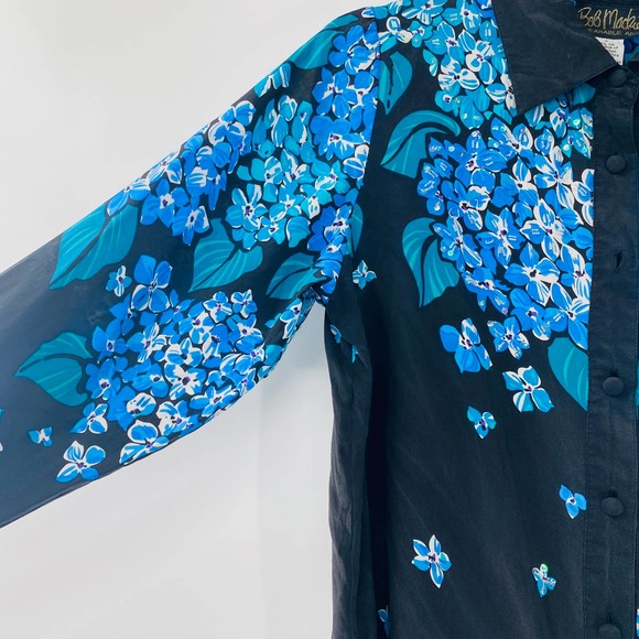 Bob Mackie Wearable Art Silk Blouse Hydrangea Beaded Vintage Style Size Small - Picture 9 of 13